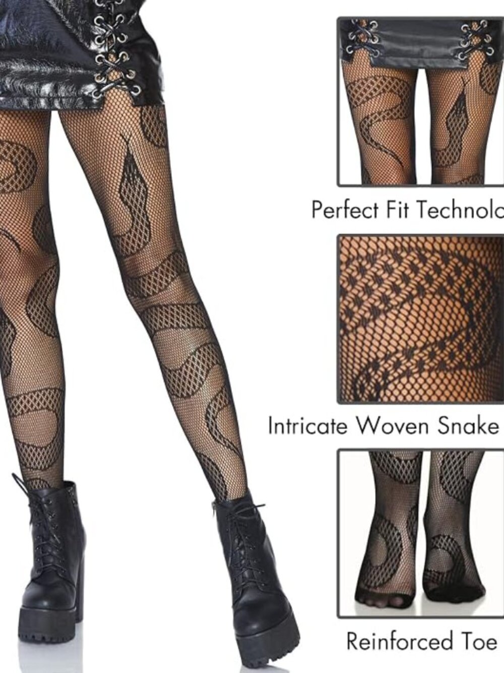 Patterned Fishnet Snake Tights - Picture 4 of 6